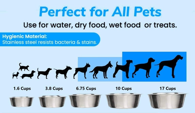 Greendale - 4 Pack - 6.75 Cup Capacity - Stainless Steel Metal Dog Bowls - Perfect for Dog Food and Water. Wrong Size? Click to Look at Our Size Options. - Image 5